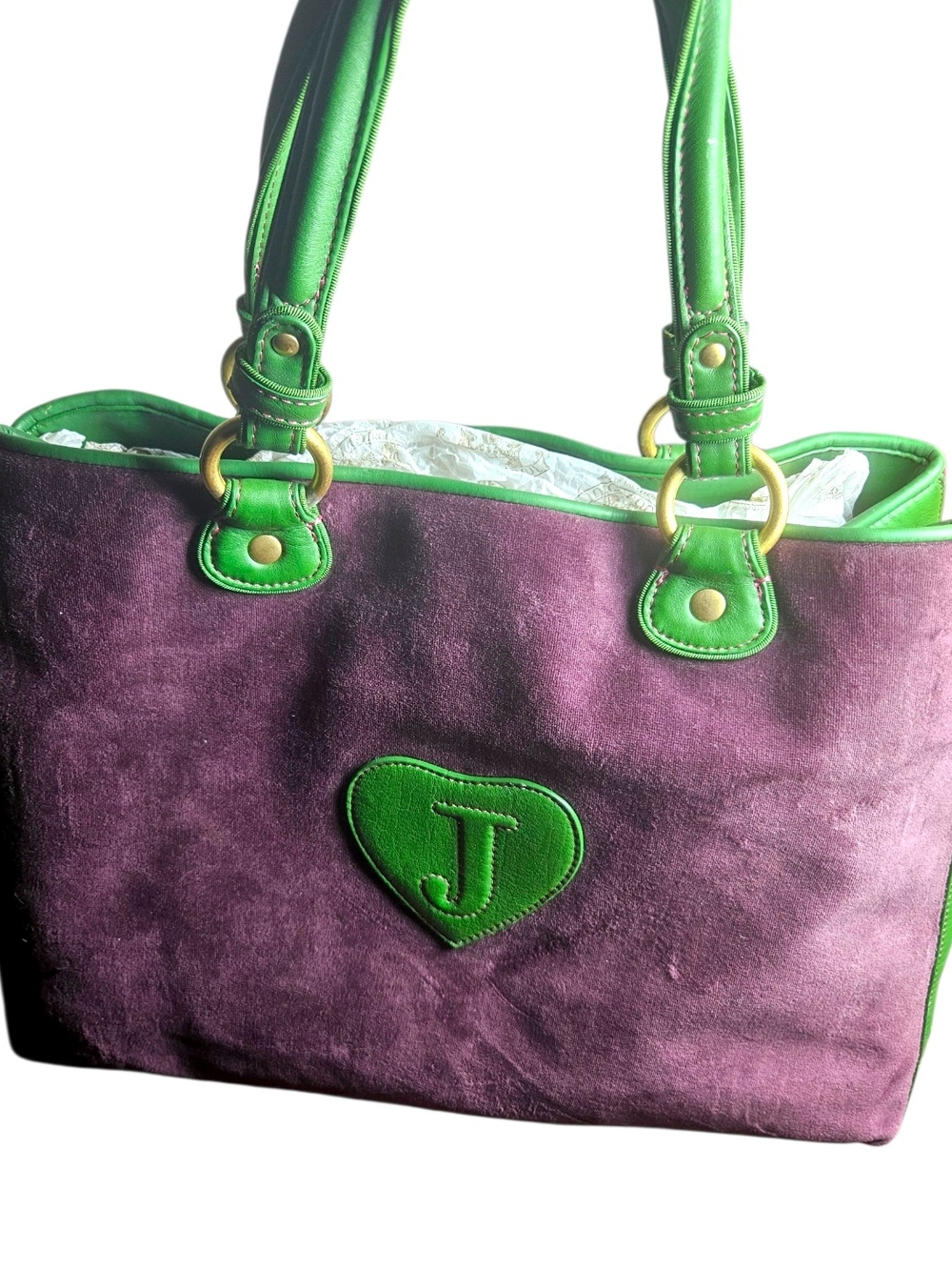 🎆MEMORIAL DAY SALE🎆 NWT Juicy Couture Purple & Green Suede Tote Bag - Picture 2 of 9
